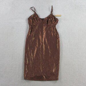 SKIMS Cami Dress Womens XL Bronze Foil Mesh Slip Cami Logo Allover Print NWT
